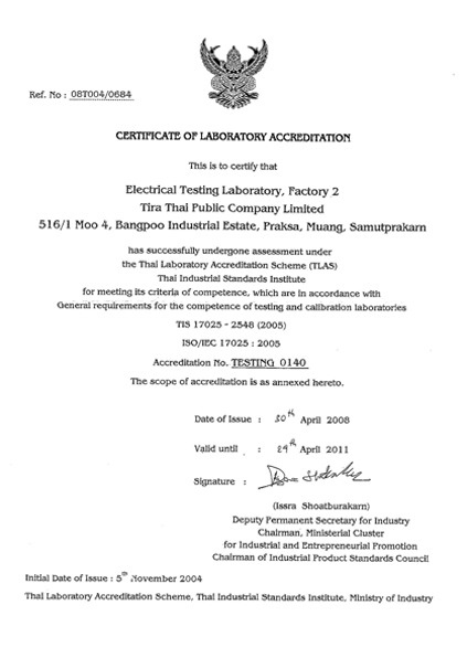 Certificate of Laboratory accreditation